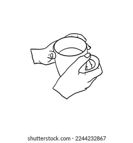 hand holding a cup of coffee icon, line art of hand holding a cup of coffee