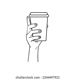 hand holding cup coffee icon  line art hand holding cup coffee