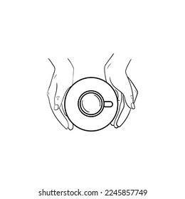 hand holding a cup of coffee icon, line art of hand holding a cup of coffee