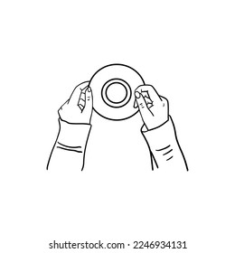 hand holding a cup of coffee icon, hand drawn line art of hand holding a cup of coffee