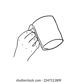 hand holding cup coffee icon  hand drawn line art hand holding cup coffee