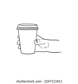 hand holding a cup of coffee icon, hand drawn line art of hand holding a cup of coffee