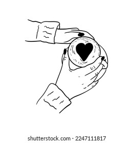 hand holding a cup of coffee icon, hand drawn line art of hand holding a cup of coffee