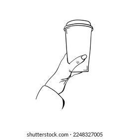 hand holding a cup of coffee icon, hand drawn line art of hand holding a cup of coffee