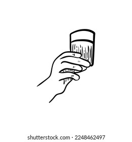 hand holding a cup of coffee icon, hand drawn line art of hand holding a cup of coffee