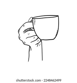 hand holding a cup of coffee icon, hand drawn line art of hand holding a cup of coffee