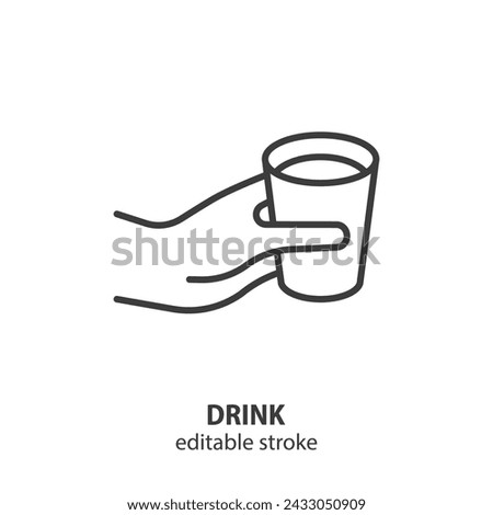 Hand holding cup of coffee or tea line icon. Vector illustration. Editable stroke.