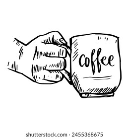 Hand holding a cup of coffee. Vector illustration of a hand holding a cup of coffee.