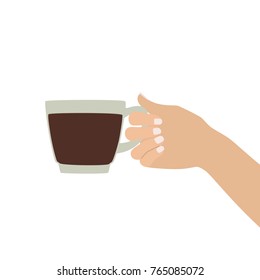 Hand holding a cup of coffee, vector illustration design. Hands collection.