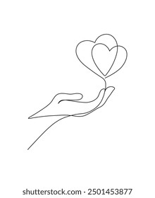 Hand holding cup love pen one line art illustration Stock Photos, and Vectors