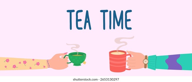 Hand holding cup. Recyclable paper or plastic container for hot drinks like coffee or protein shake. Vector icon for breakfast takeaway, cafe beverage or nutrition supplement in handy portable style.
