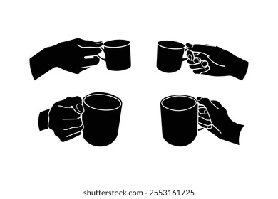 Hand holding cup silhouette style
