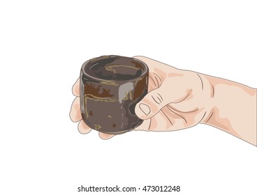 Hand was holding a cup of tea isolated on whitebackground