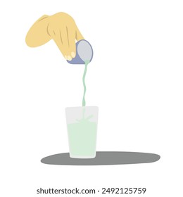 hand holding cup of tea pouring on glass illustration vector isolated on white background