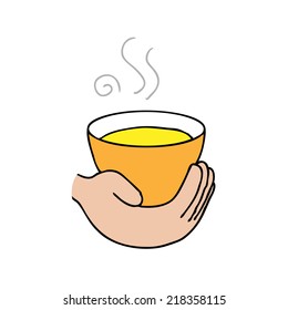 Hand holding cup of tea vector
