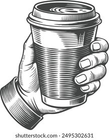 hand holding a cup vector hand drawn sketch vector illustration