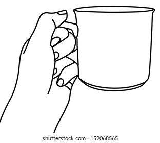 hand holding a cup, vector illustration
