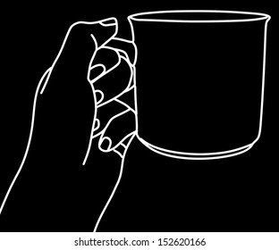 hand holding a cup, vector illustration 