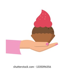 hand holding cupcake cartoon