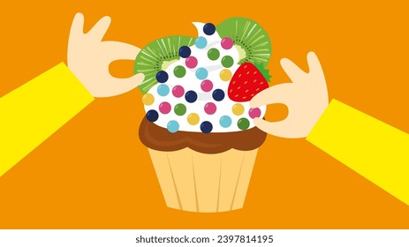 hand holding cupcake with cream