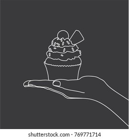 Hand holding a cupcake, vector illustration design. Hands collection.