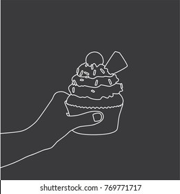 Hand holding a cupcake, vector illustration design. Hands collection.