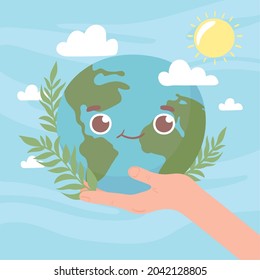 hand holding cute world environment