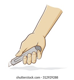 Hand holding a cutter in brush stroke style vector illustration