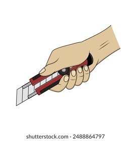 Hand holding cutter knife vector design