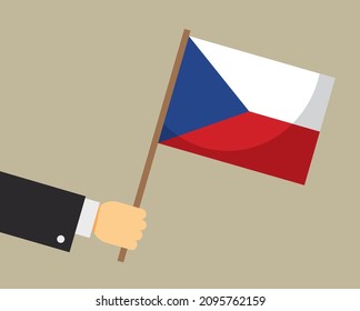 Hand holding Czech Republic flag. Vector illustration.