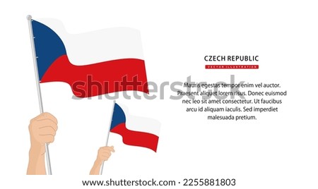Hand holding Czech Republic flag. Illustration in flat style. Waving flag of Czech Republic isolated. vector illustration