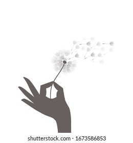 hand holding dandelion flower, vector