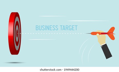 Hand holding a dart aiming at the target - business target concept,  business targeting, aiming, focus concept. vector illustration 
