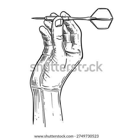 hand holding dart arrow vector line art hand drawn illustration