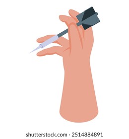 La mano sostiene un dardo, preparándose para lanzarlo a un objetivo en esta ilustración isométrica