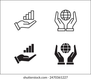 Icono de mano sosteniendo datos. Iconos globales del mercado. Icono de negocio. Ilustración de stock de Vector. Aislado sobre fondo blanco. Plantilla de diseño de logotipo de Vector