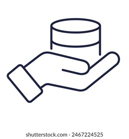Hand holding data line icon. Data security, storage, database, Information Technology, cloud and Software Computing concept. Logo symbol for web and mobile. Editable vector stroke. Pixel Perfect.