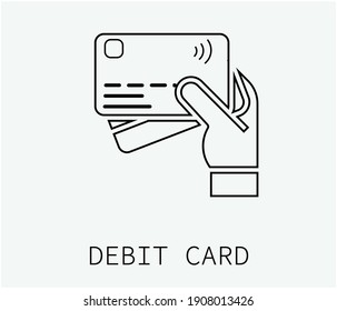 Icono vectorial de tarjeta de débito manual. Signo de estilo lineal para concepto móvil y diseño web. Ilustración del símbolo de la tarjeta de débito. Gráficos vectoriales de píxeles - Vector