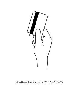 Hand Holding Debit or Credit Card. Line Art Vector Illustration. Hand Drawn Style. Payment Illustration