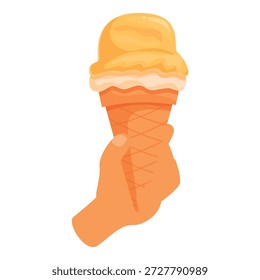 Mão segurando uma deliciosa manga ou cone de sorvete de laranja, perfeito para um dia quente de verão
