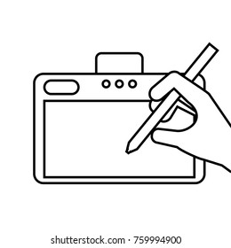 hand holding designer tablet graphic and pen digital