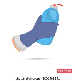 Hand holding detergent color flat icon
