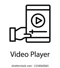 
Hand holding device with play button showing video player concept 
