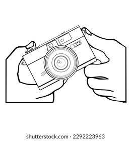 hand holding diagonal camera line illustration