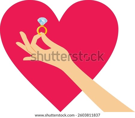 
Hand Holding a Diamond Engagement Ring Vector Design. Person holding a jewelry symbol of love and commitment  
