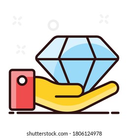 Hand holding diamond, flat icon design of best quality 