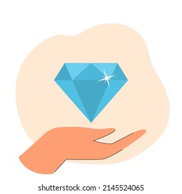 Hand Holding Diamond Flat Vector Illustration Stock Vector (Royalty ...