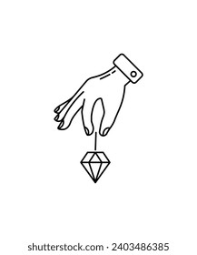icono del diamante de mano, icono de la mejor línea del vector.