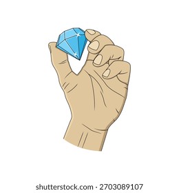 Hand holding a diamond stone. Vector design