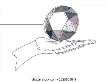 Mano sosteniendo un diamante, diseño de ilustración vectorial. Arte de línea continua o Una línea